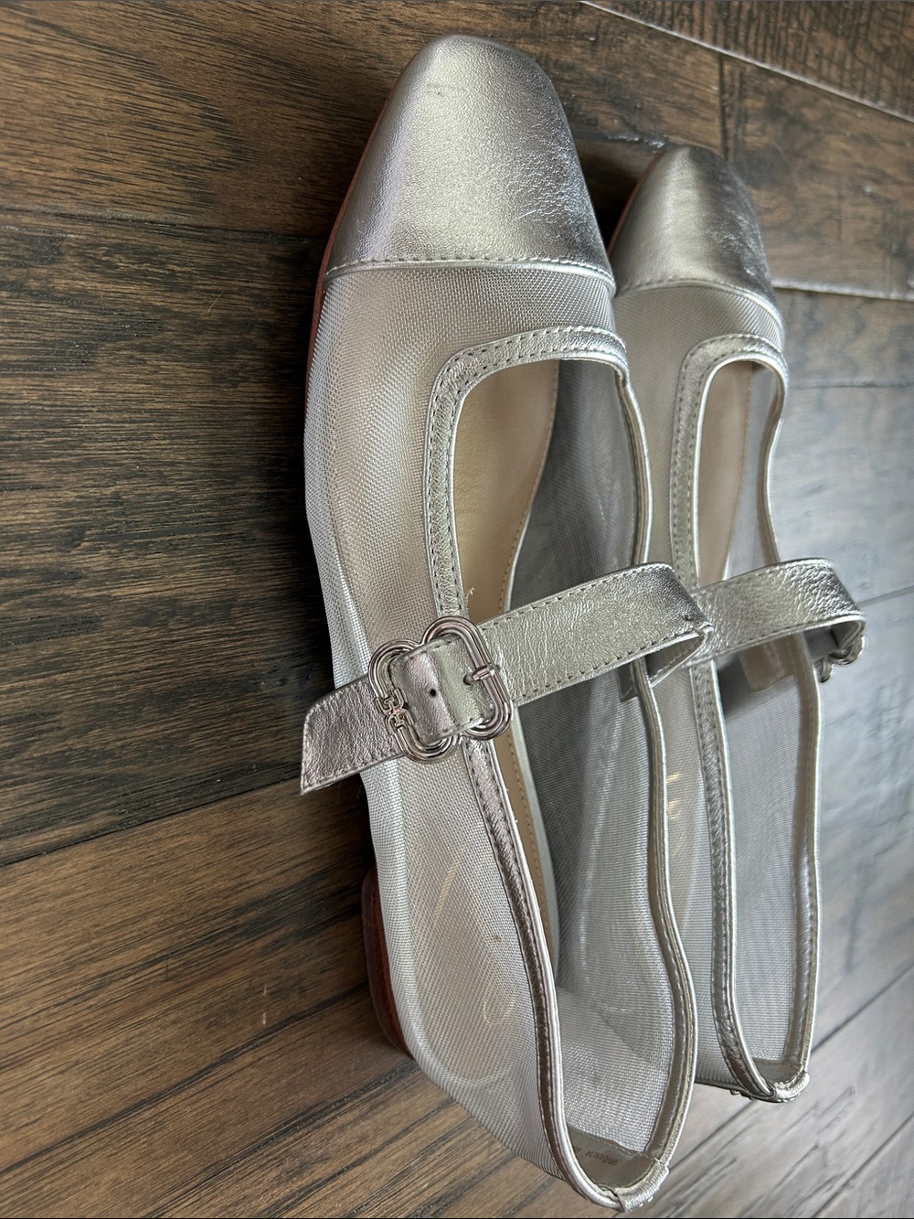Sam Edelman Silver Mary Jane Flats with Square Toe - Picture 2 of 8